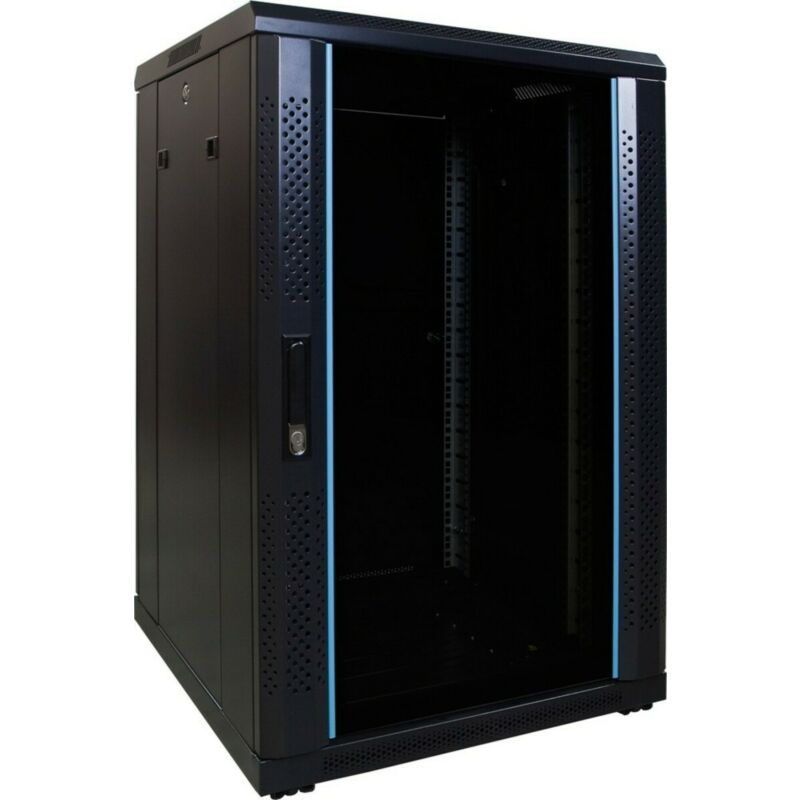 18 HE 19” Serverschrank, mit Glastür (BxTxH) 600 x 600 x 1000mm 