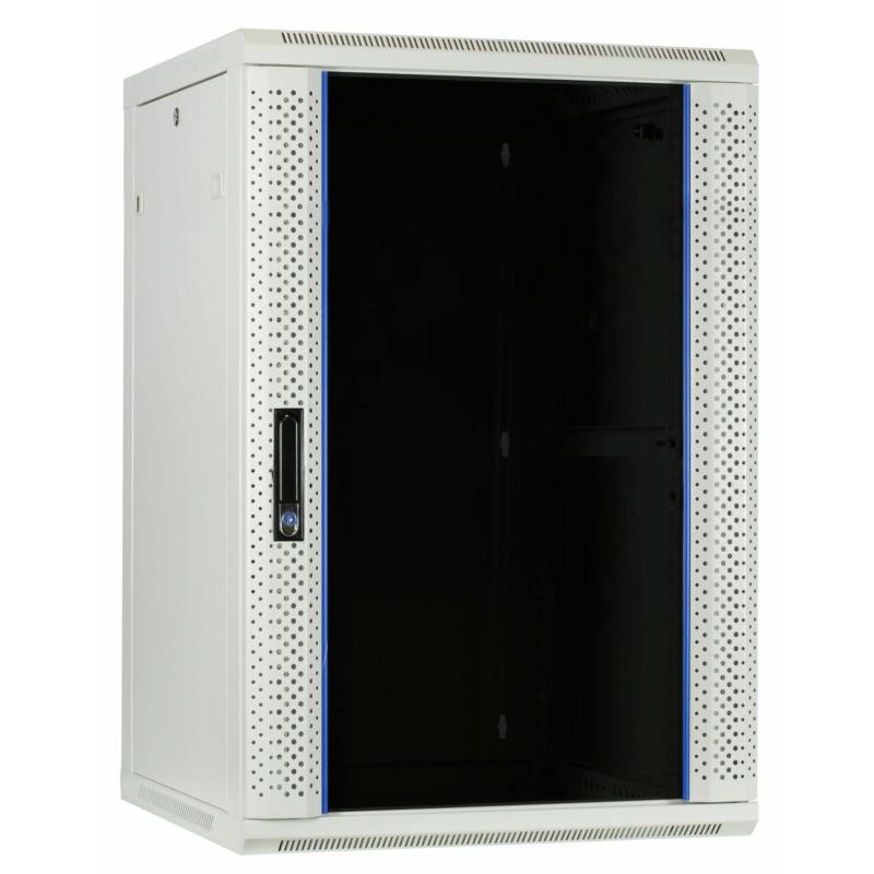 27 HE Serverschrank, Wandgehäuse mit Glastür (BxTxH) 600 x 600 x 1300mm weiß