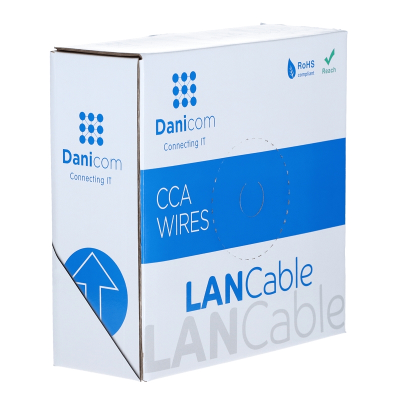 CAT6 Netzwerkkabel, U/UTP, AWG 24/7 (Flexibel), 100 Meter, Grau, CCA