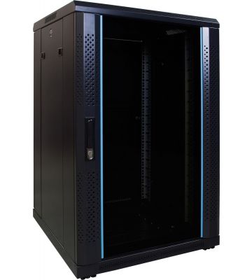 18 HE 19” Serverschrank, mit Glastür (BxTxH) 600 x 600 x 1000mm