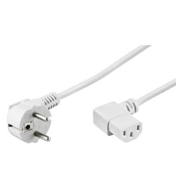 Netzkabel mit abgewinkeltem Schukostecker – abgewinkelter C13-Kupplung – Weiß – 1,5 Meter