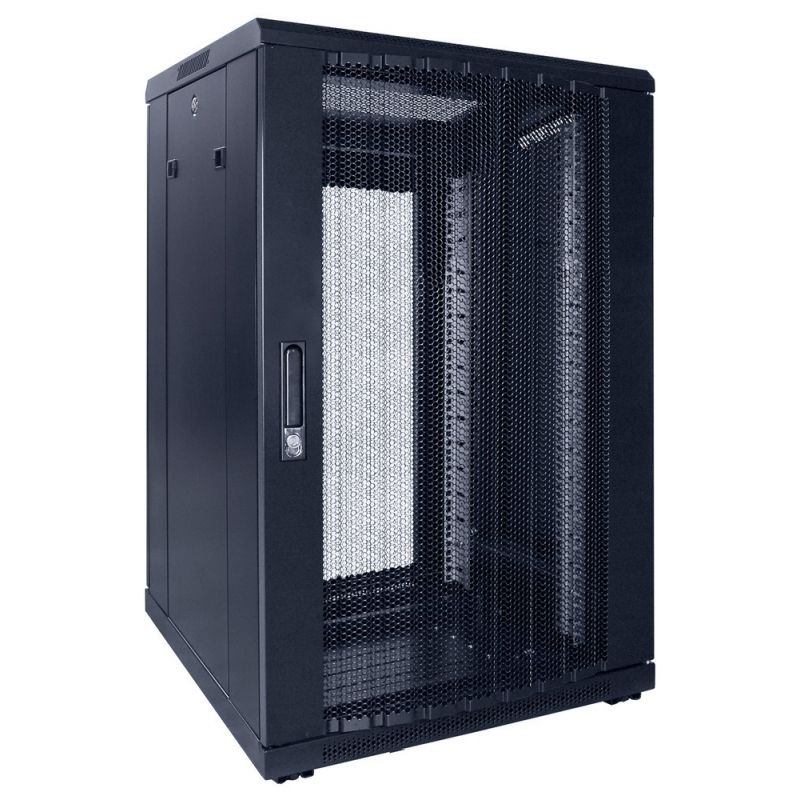 18 HE 19” Serverschrank, mit perforierter Fronttür (BxTxH) 600 x 600 x 1000mm