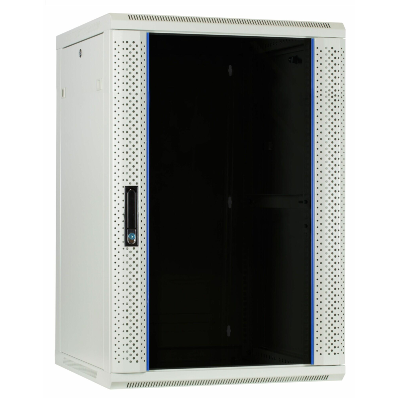 22 HE Serverschrank, Wandgehäuse mit Glastür (BxTxH) 600 x 600 x 1100mm weiß