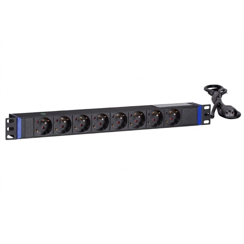 19” Steckdosenleiste mit C14 Stecker - 8-fach mit Erdungsstift