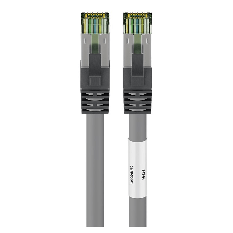RJ45 Netzwerkkabel S/FTP (PiMF), mit CAT 8 Rohkabel, Grau, 0,50m