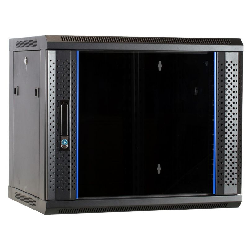 9 HE Serverschrank, Wandgehäuse, mit Glastür (BxTxH) 600 x 450 x 500mm