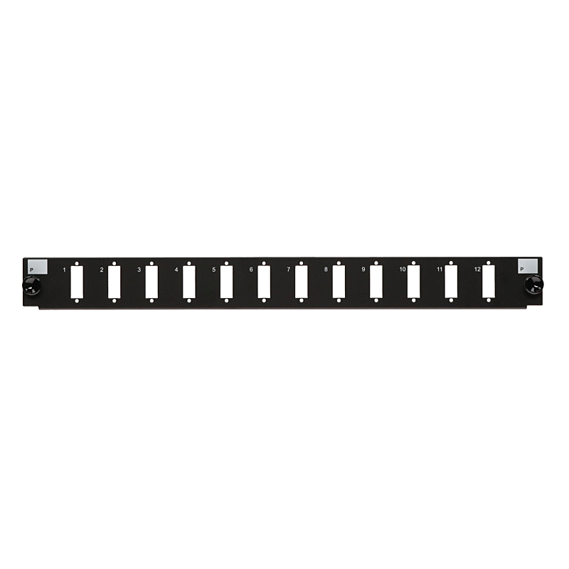 Frontplatte LC/SC 12-Port schwarz Quad/Duplex, geeignet für universelle Glasfaserablage